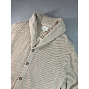 Sun + Stone Mens XXL Beige Ribbed Shawl Collar Button Front Cardigan Sweater NEW